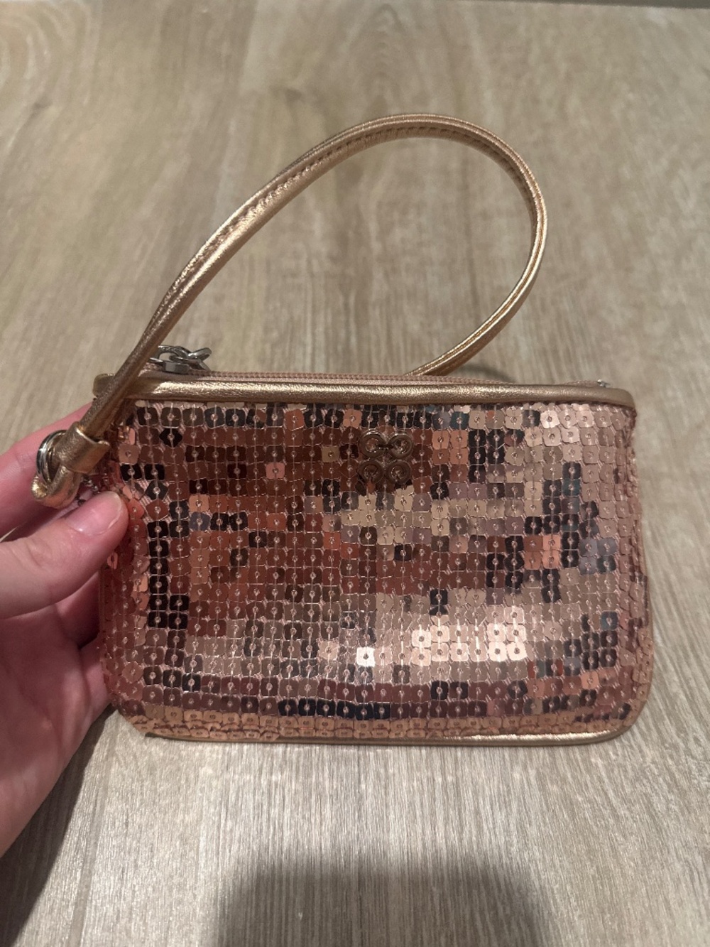 Coach Sequin Pouch Wristlet in Blush Champagne Color